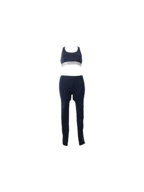 Victoria Sport AW Bra Legging Set Sz SP Navy Blue Silver Metallic Poly AW Set